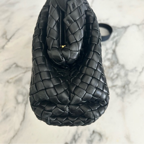 BOTTEGA VENETA Intrecciato Weave, Top Handle, Black Leather Handbag - Picture 8 of 13